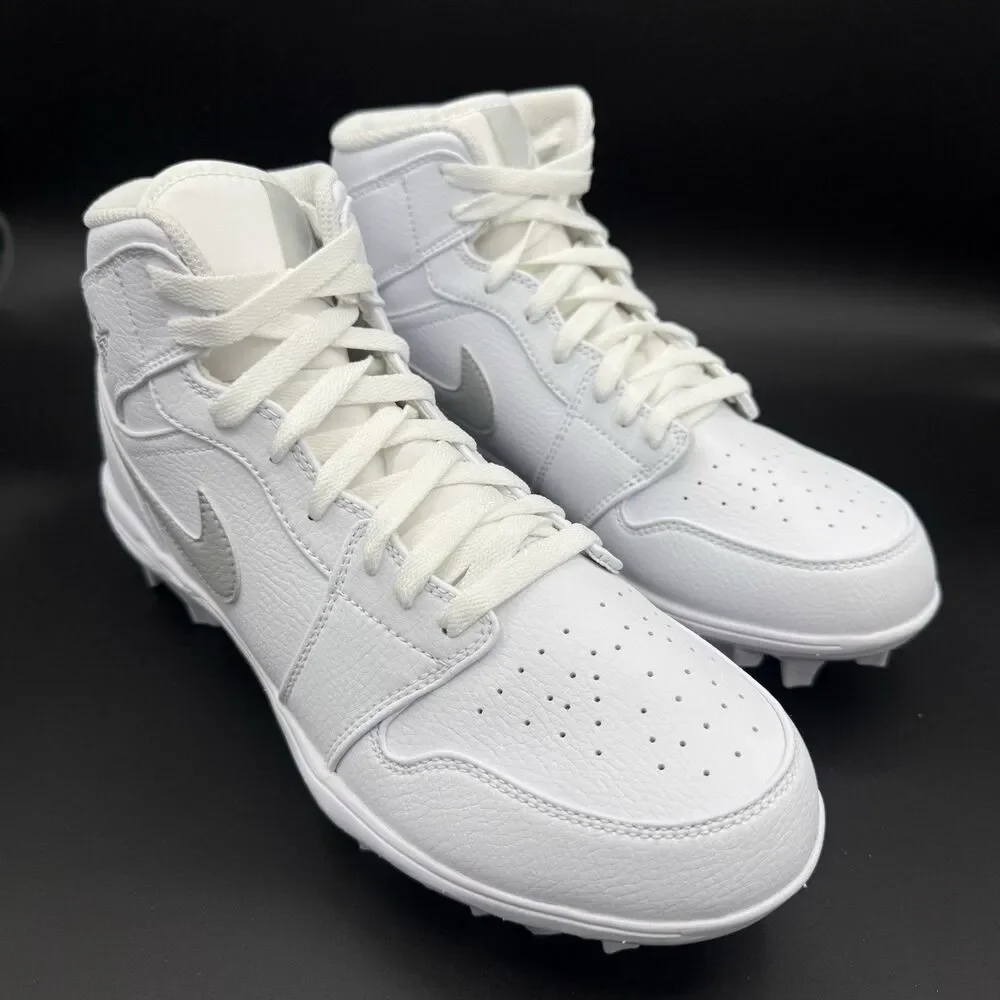Nike Air Jordan 1 Mid TD White Grey Football Cleat FJ6805-101 Mens Size 9